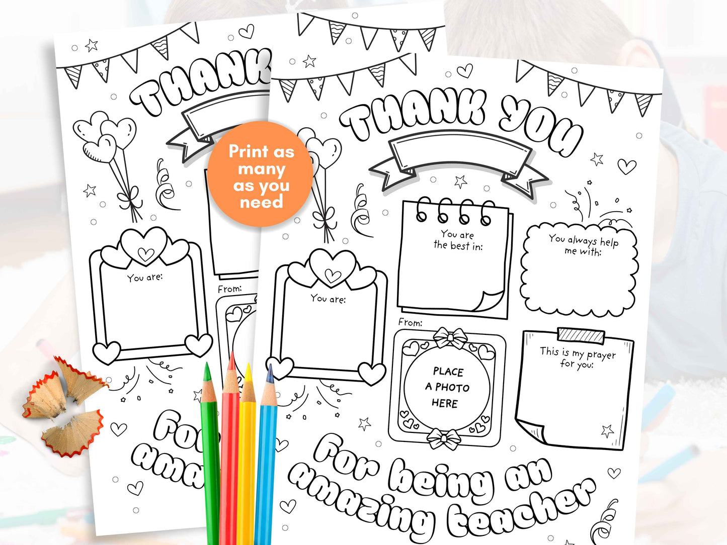 Teacher Appreciation Gift - Coloring Page with Prayer and Photo