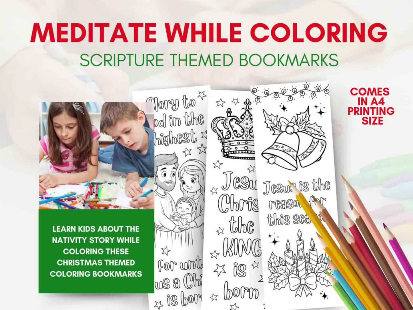 Christian Christmas Printable Coloring Bookmarks