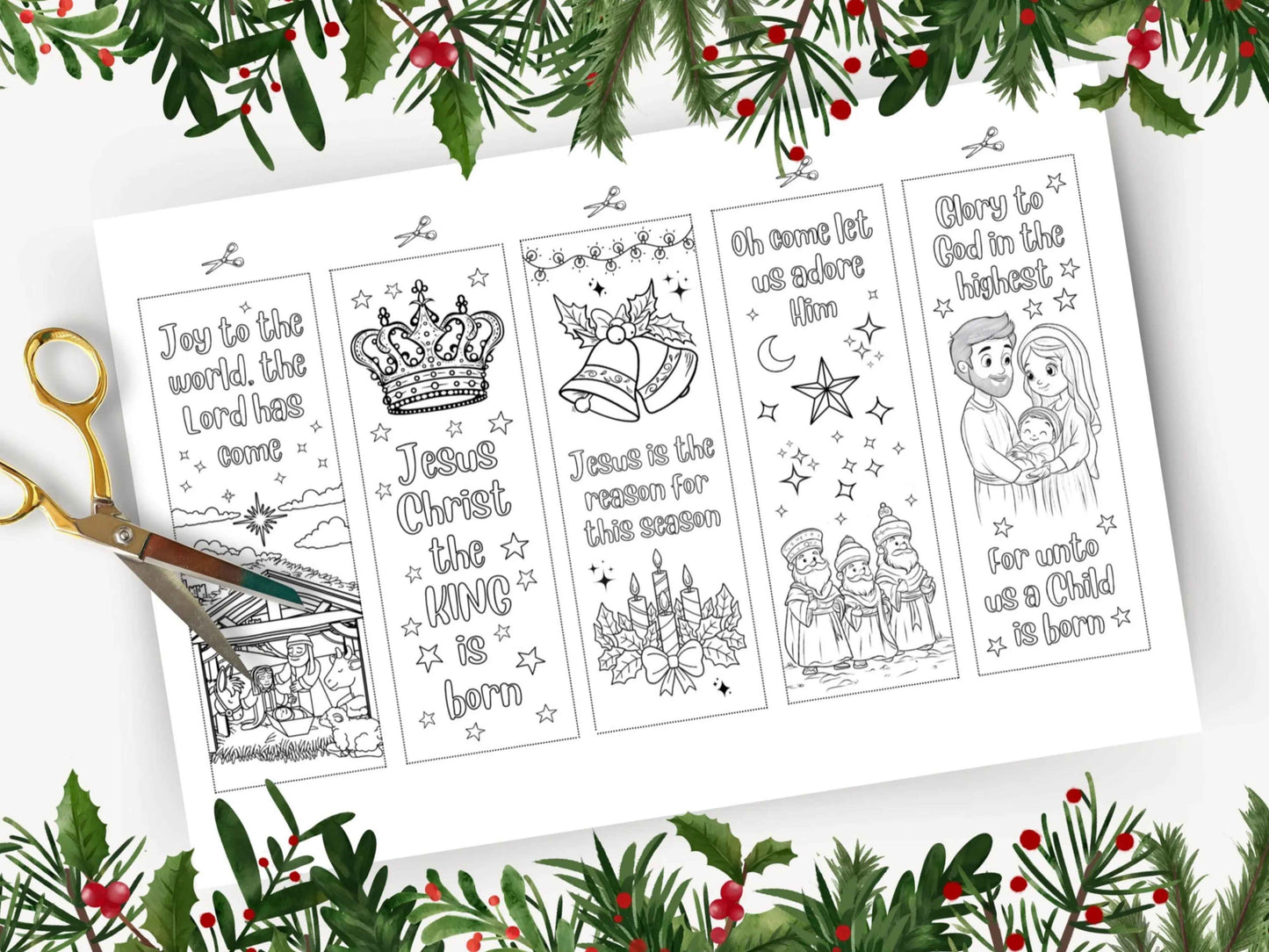 Christian Christmas Printable Coloring Bookmarks