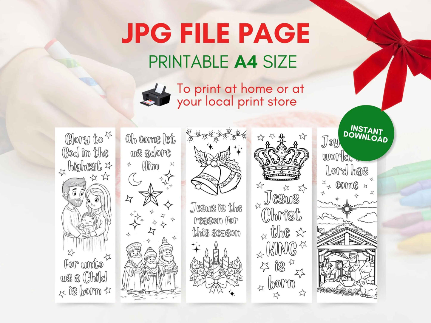 Christian Christmas Printable Coloring Bookmarks