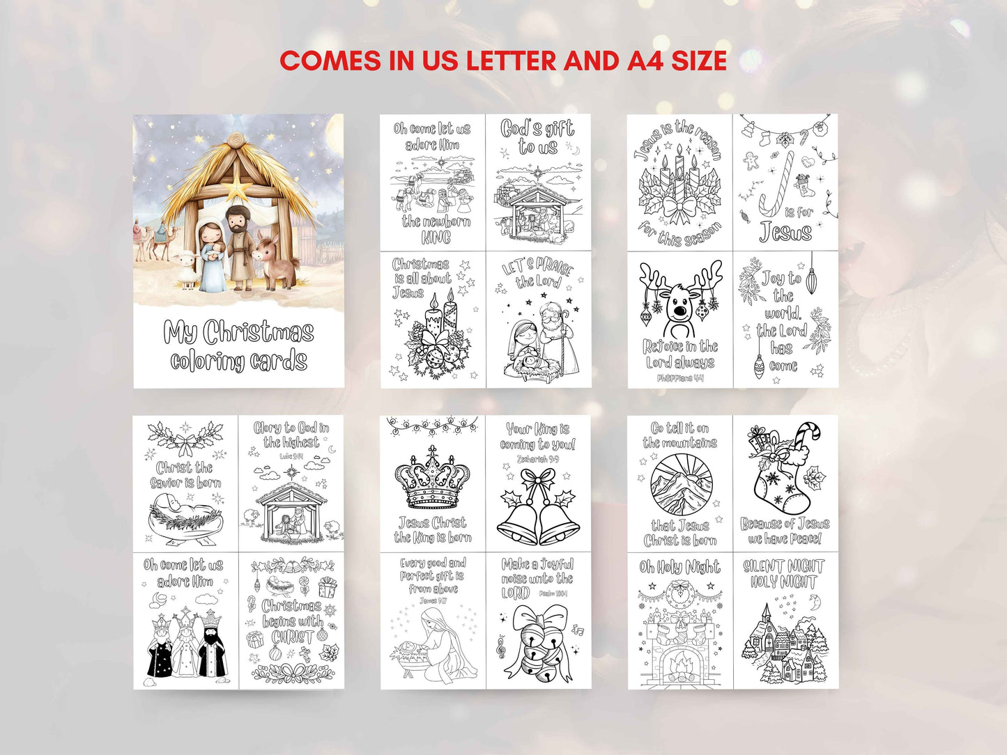 20 Christmas Sunday School Coloring Cards