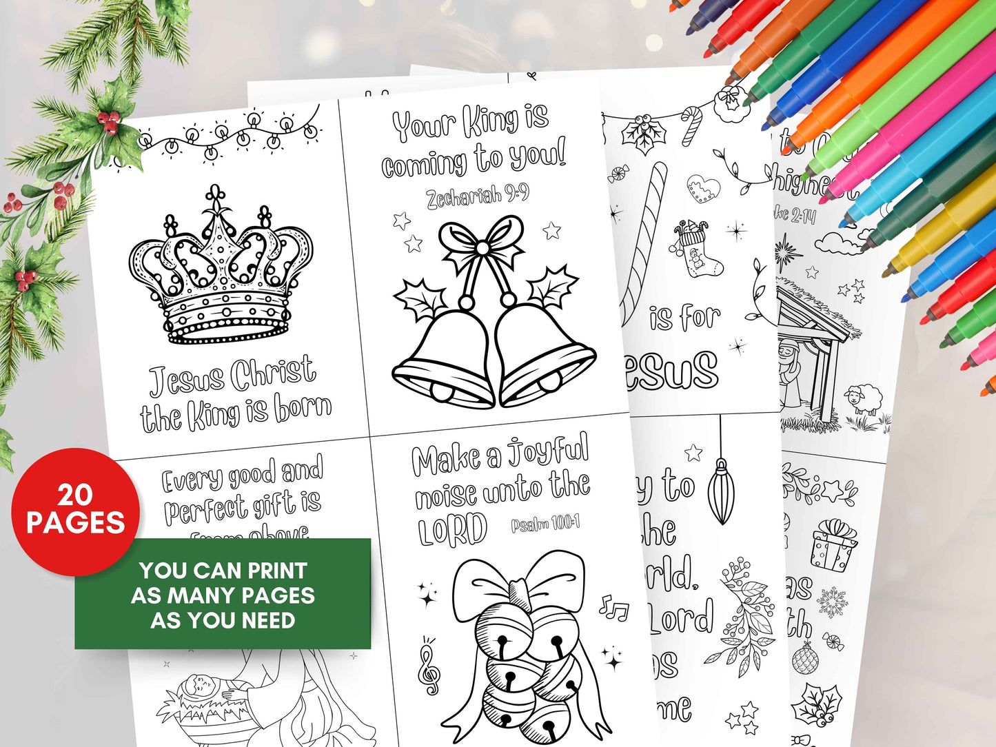 20 Christmas Sunday School Coloring Cards