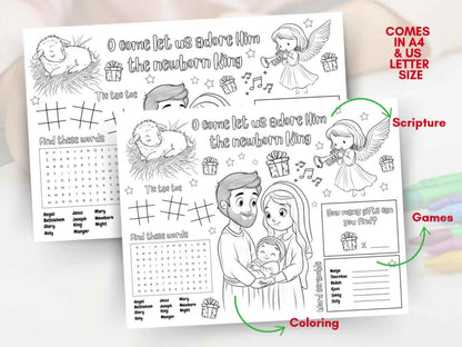 Printable Christmas Activity Coloring Placemat 2