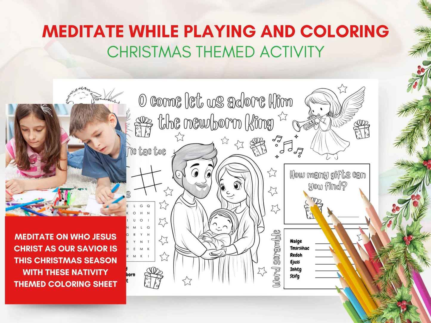 Printable Christmas Activity Coloring Placemat 2