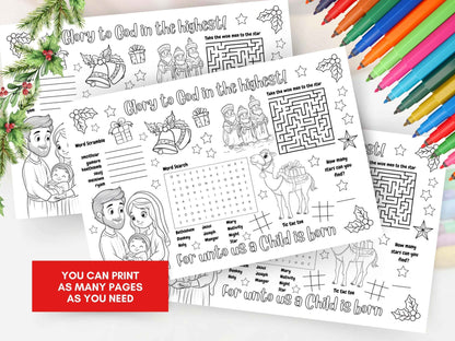 Printable Christmas Activity Coloring Placemat 1