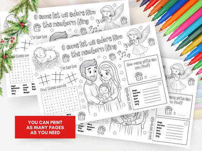 Printable Christmas Activity Coloring Placemat 2