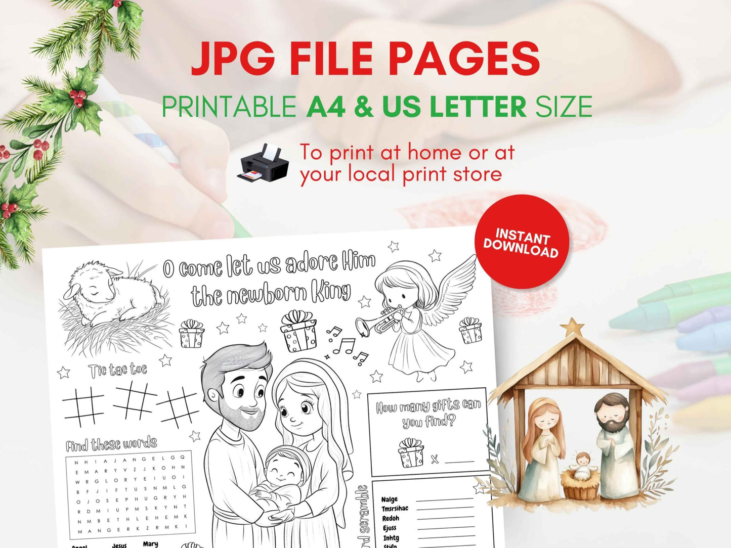 Printable Christmas Activity Coloring Placemat 2