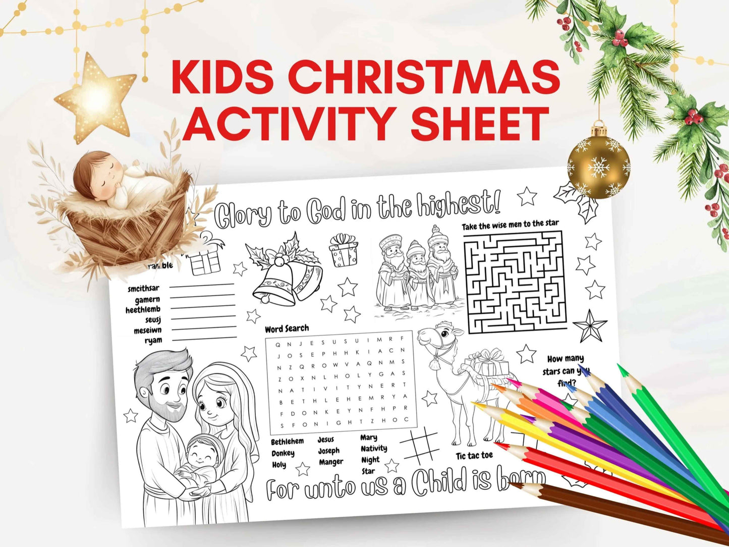 Printable Christmas Activity Coloring Placemat 1