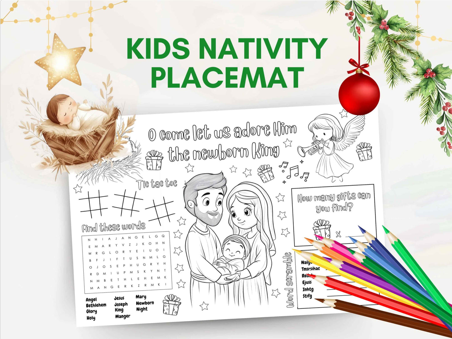 Printable Christmas Activity Coloring Placemat 2