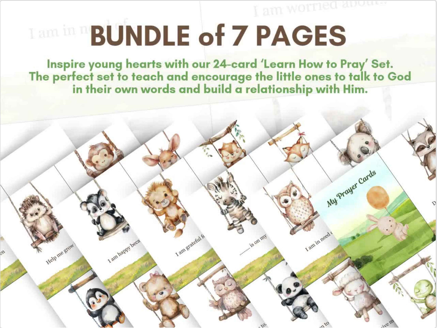 24 Learn How To Pray Cards - Cute Animals