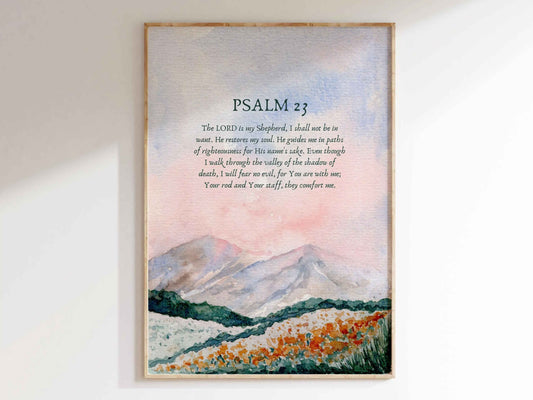 The Lord Is My Shepherd - Psalm 23 Watercolor Wall Art Print