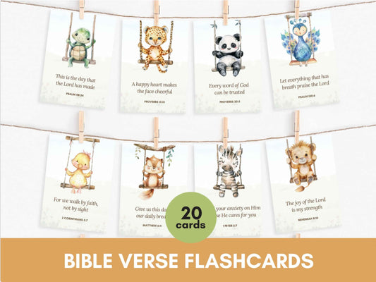 20 Bible Verse Flashcards - Cute Animals