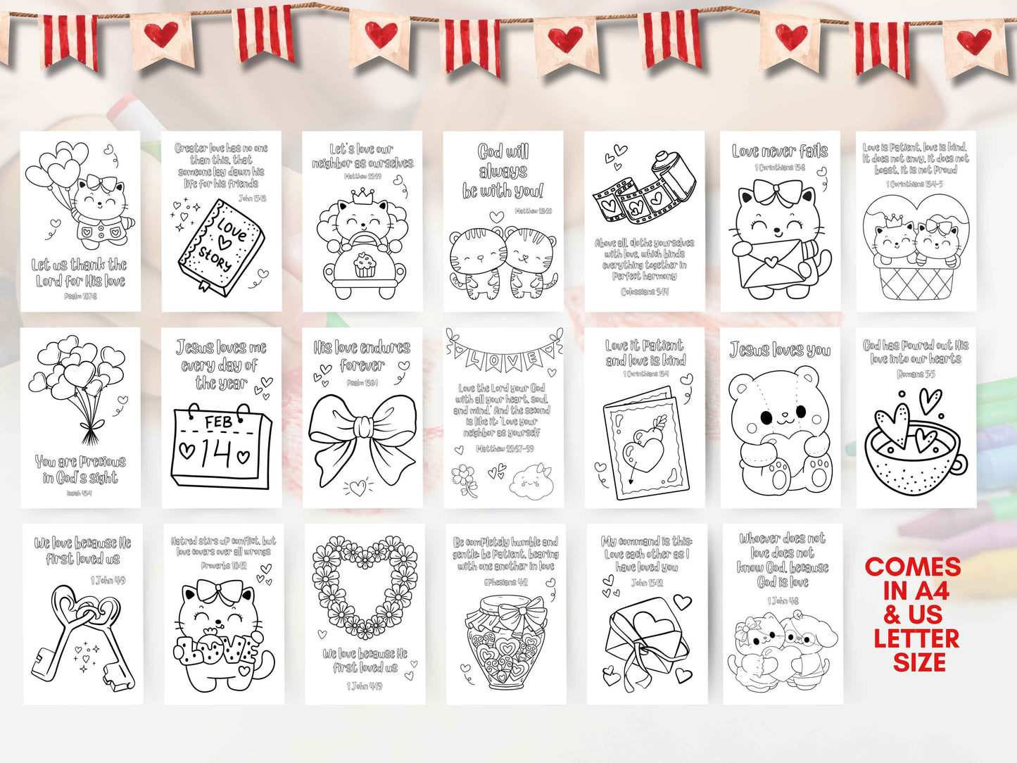 20 Valentine Love-Themed Bible Verse Coloring Pages