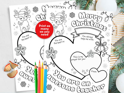 Christmas Teacher Appreciation Coloring Page including Prayer