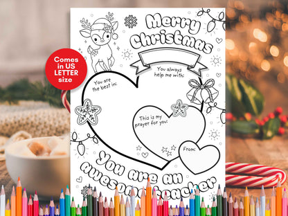 Christmas Teacher Appreciation Coloring Page including Prayer