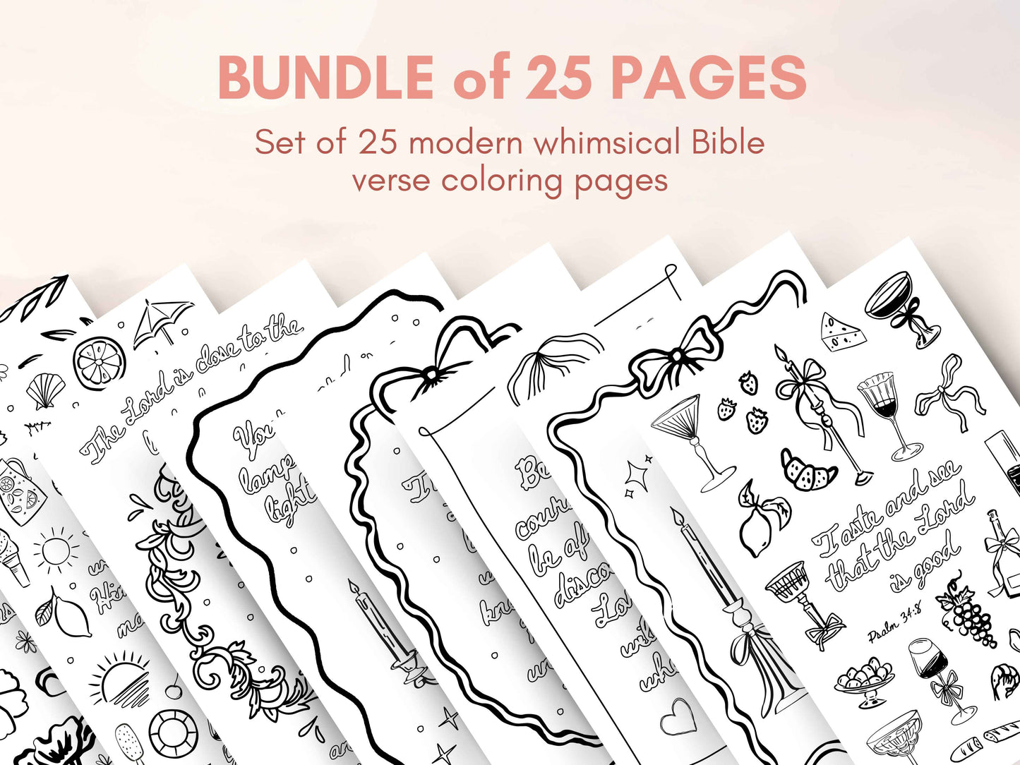 Set of 25 Whimsical Bible Verse Coloring Pages