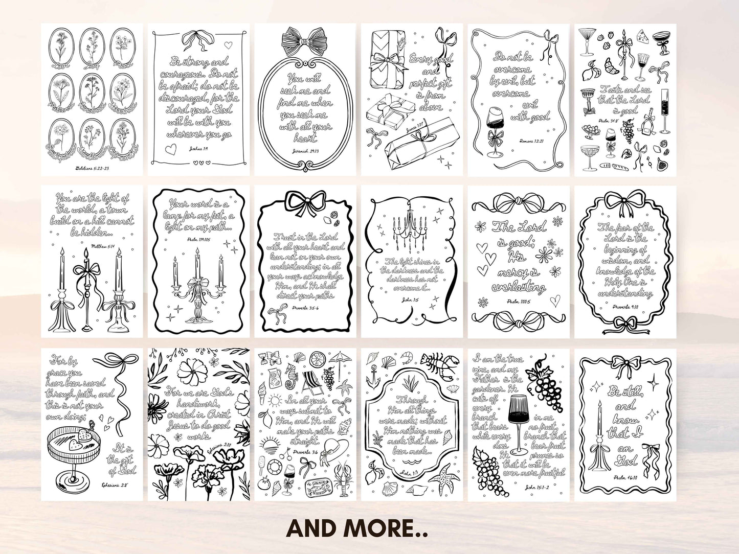 Set of 25 Whimsical Bible Verse Coloring Pages