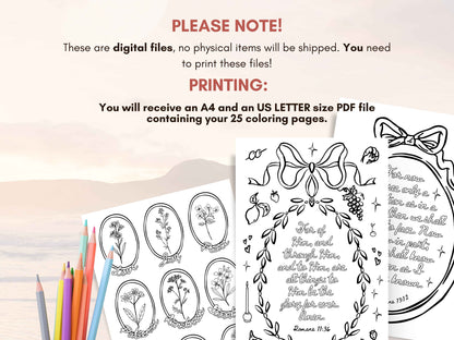 Set of 25 Whimsical Bible Verse Coloring Pages